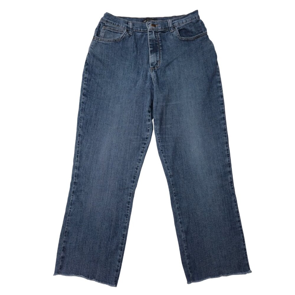 Lee Jeans Womens 6 Blue Relaxed Fit Straight Leg Denim Stretch Raw Hem